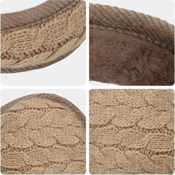 Unisex Khaki Warm Knit Cashmere Adjustable Wrap Outdoor Fur Earwarmer - Picture 4 of 6